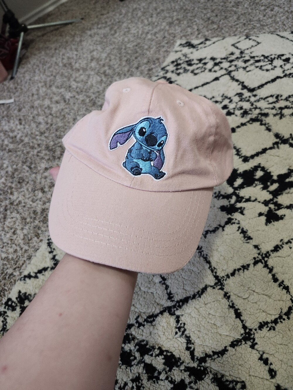 Disney Pink Baseball Cap with Blue Stitch Embroidery